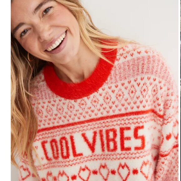 NWOT Aerie Flurry Oversized Crew Sweater in sunburst Cool Vibes Large - Picture 6 of 11